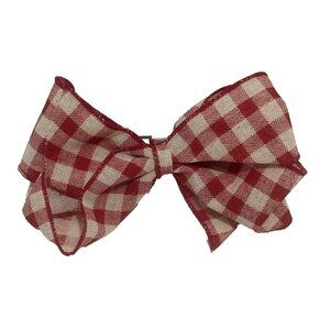 NEW Handmade Hair Bow Gingham Red White Checkered Fabric Christmas Dress Clip 7"